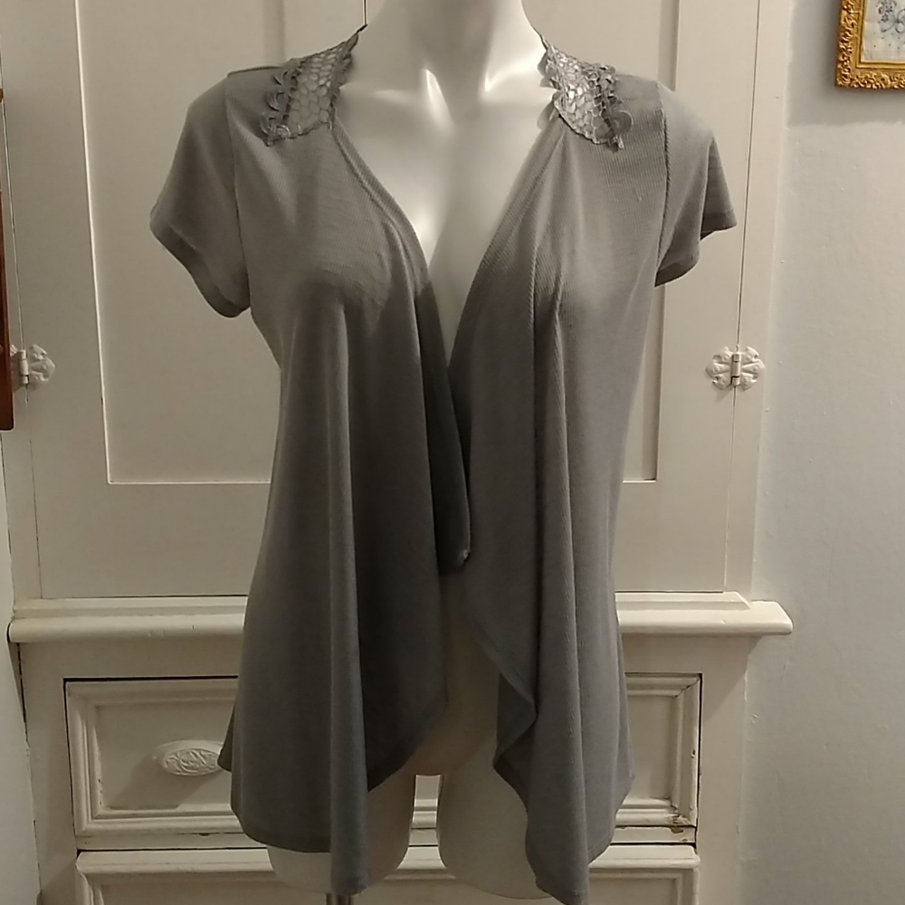 Ever Blue shirt sleeves gray cardigan Sz L
